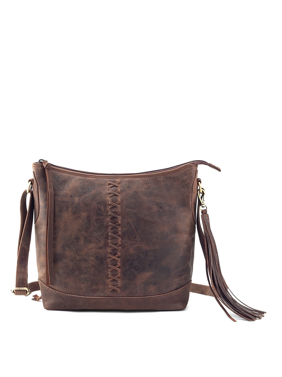 

Goatter Women Textured Leather Structured Sling Bag, Brown