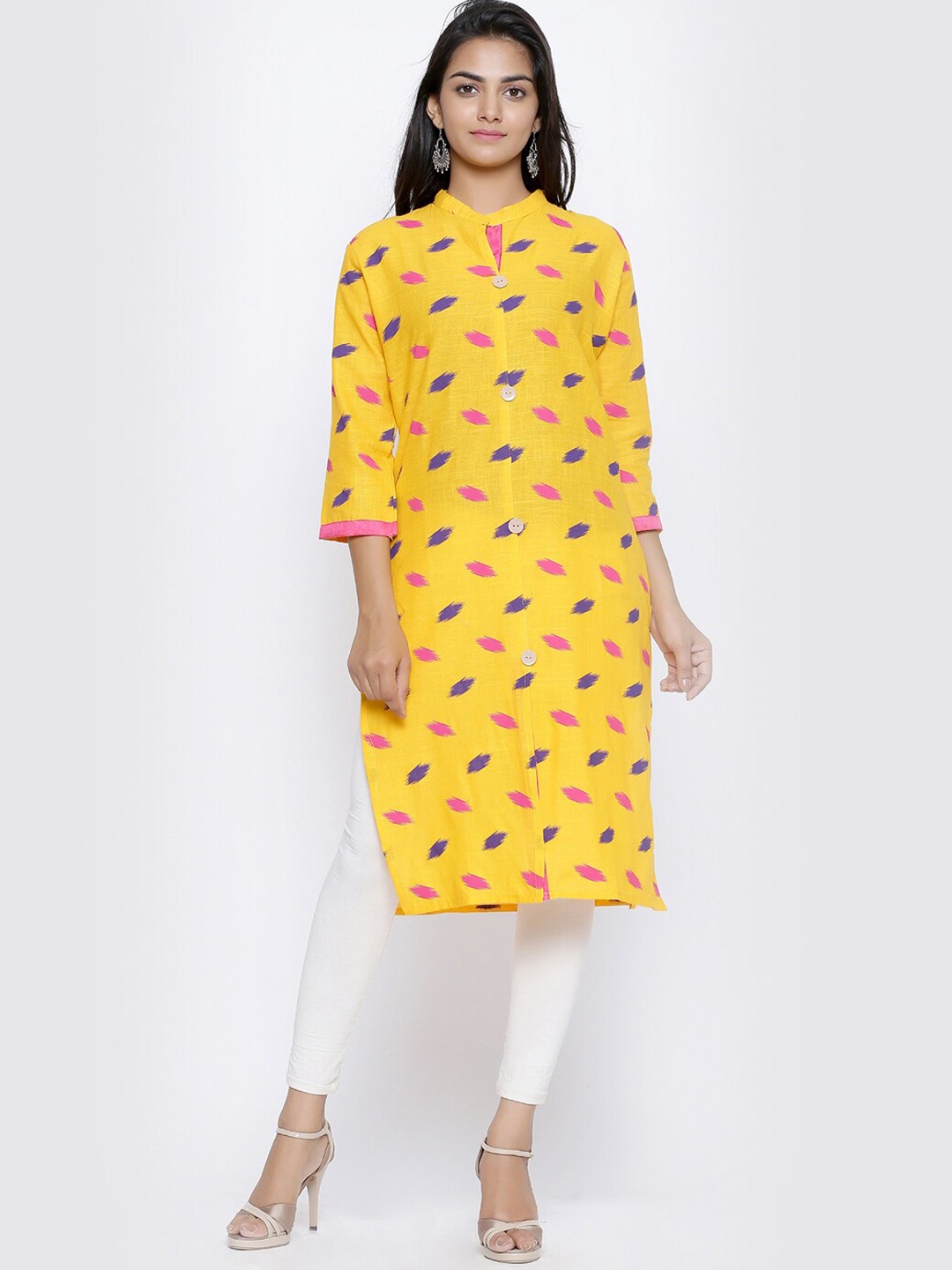 

SOUNDARYA Women Abstract Printed Cotton Kurta, Yellow