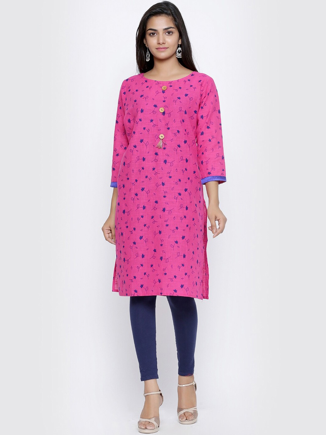 

SOUNDARYA Women Floral Printed Cotton Kurta, Pink