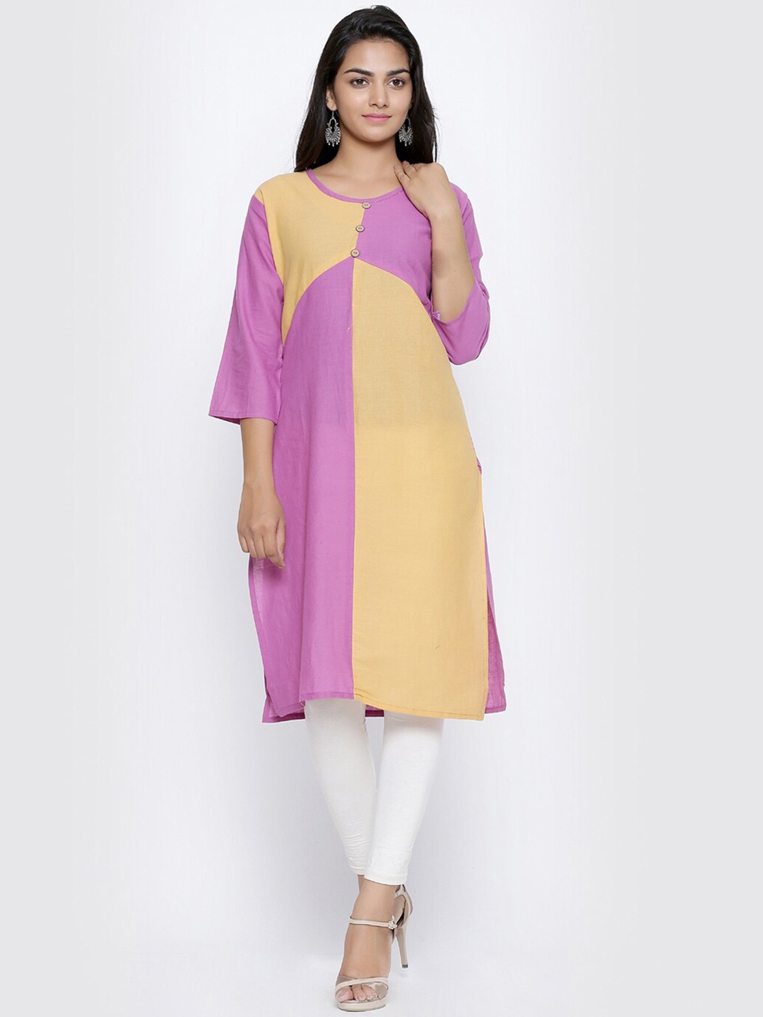 

SOUNDARYA Women Colourblocked Cotton Kurta, Lavender