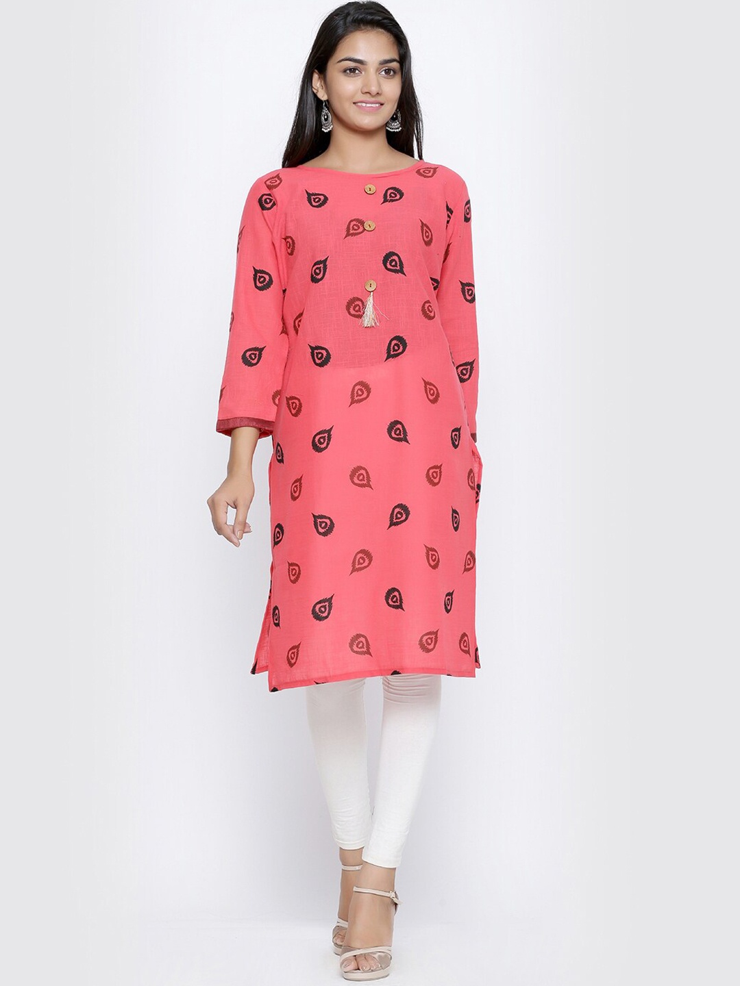

SOUNDARYA Geometric Printed Pure Cotton Kurta, Coral