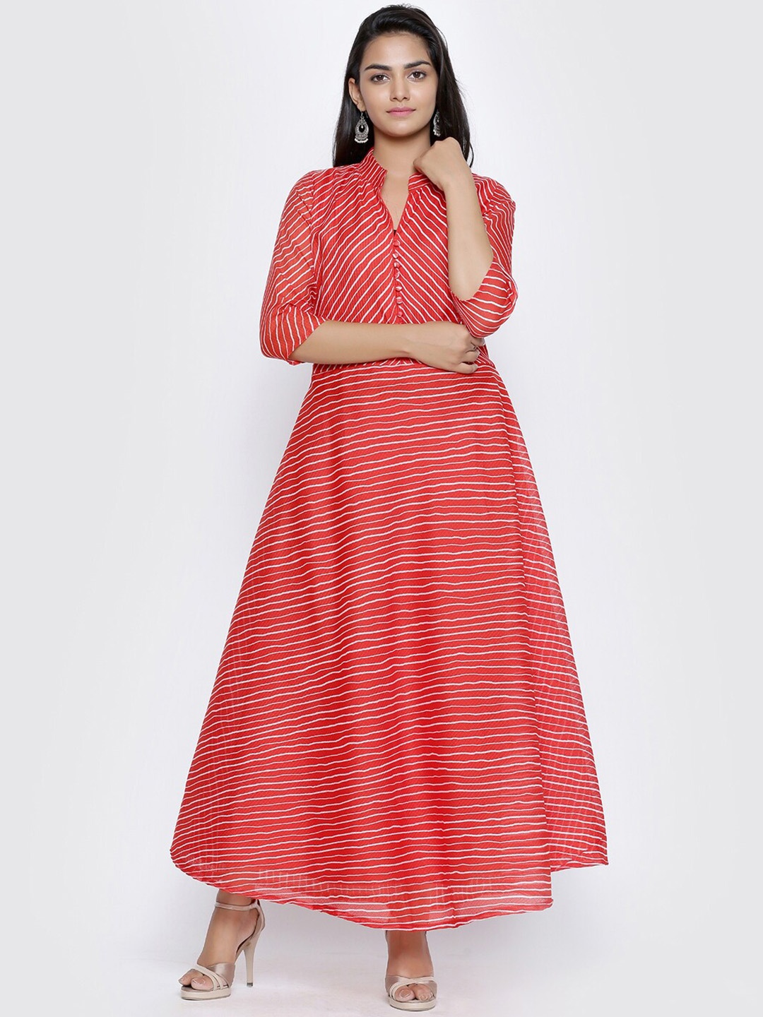 

SOUNDARYA Striped Cotton Kurta, Red