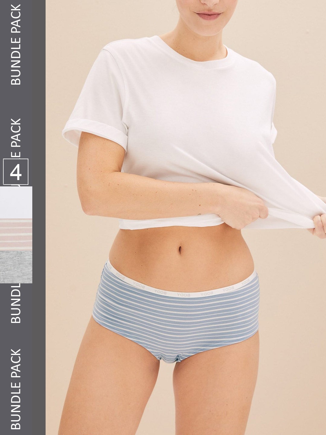 

Marks & Spencer Women Pack Of 4 Striped Cotton Basic Briefs, Grey