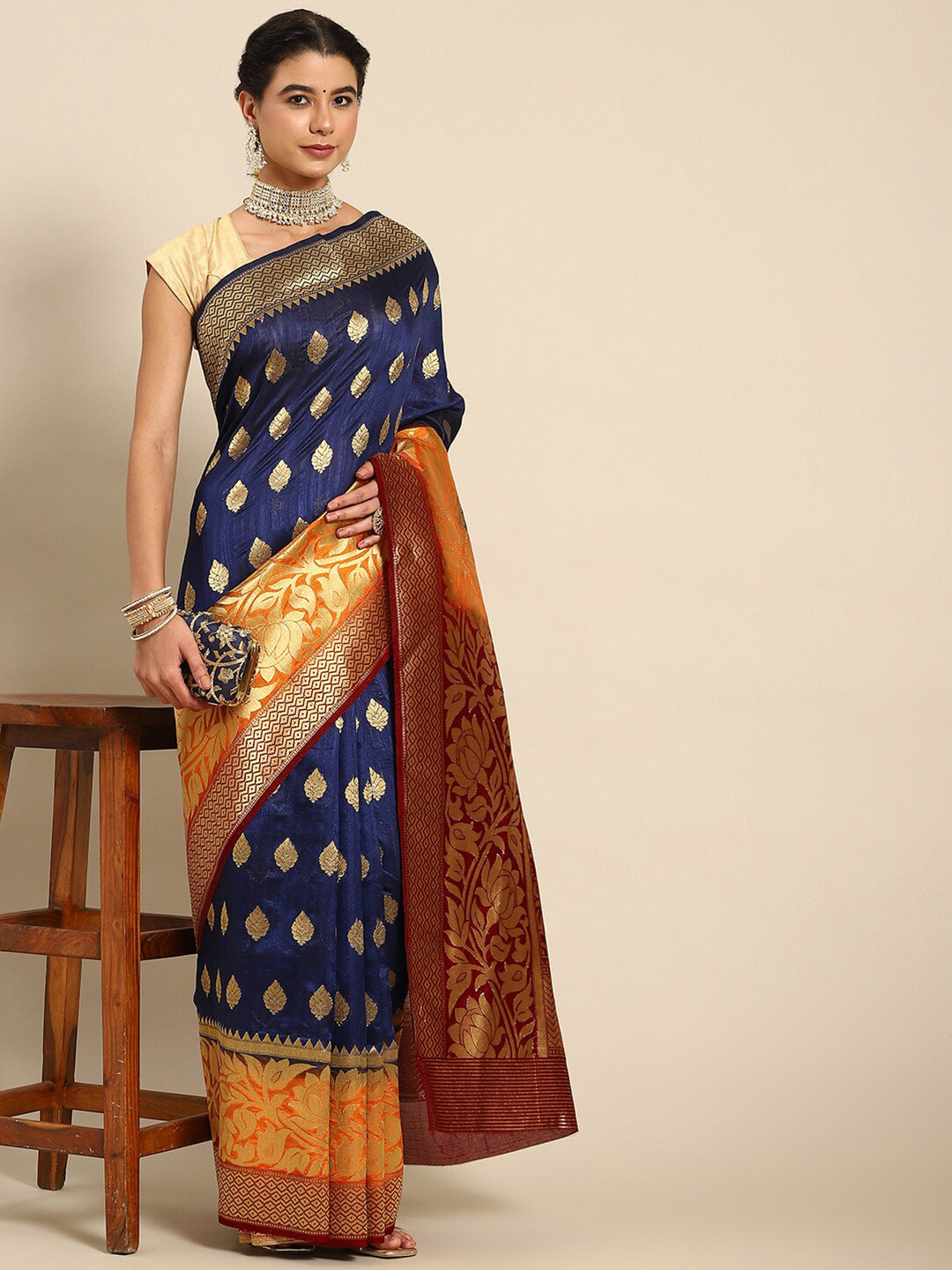 

Ambuja International Ethnic Motifs Zari Banarasi Saree, Blue