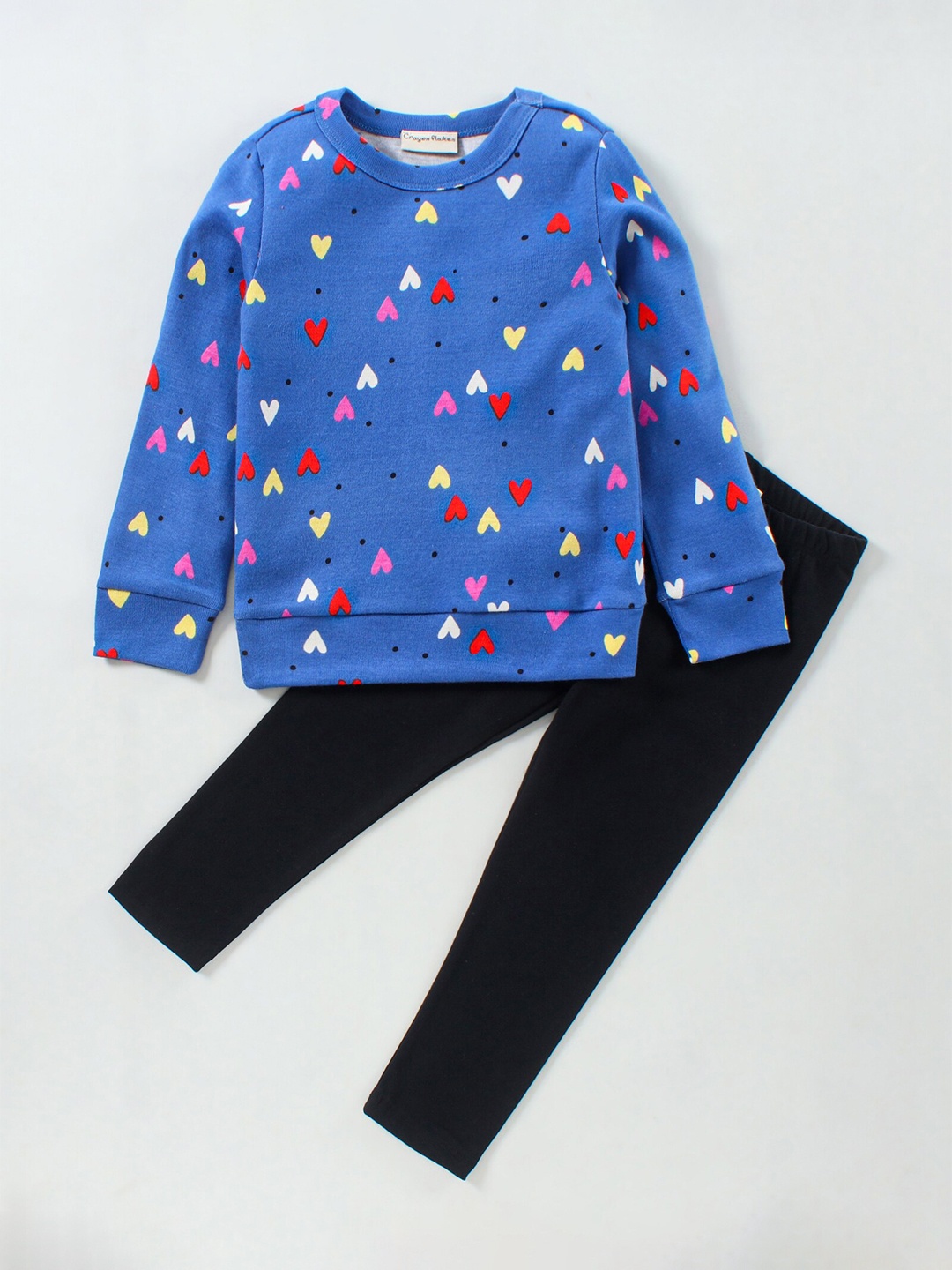 

CrayonFlakes Girls Printed Pure Cotton Top with Leggings, Blue