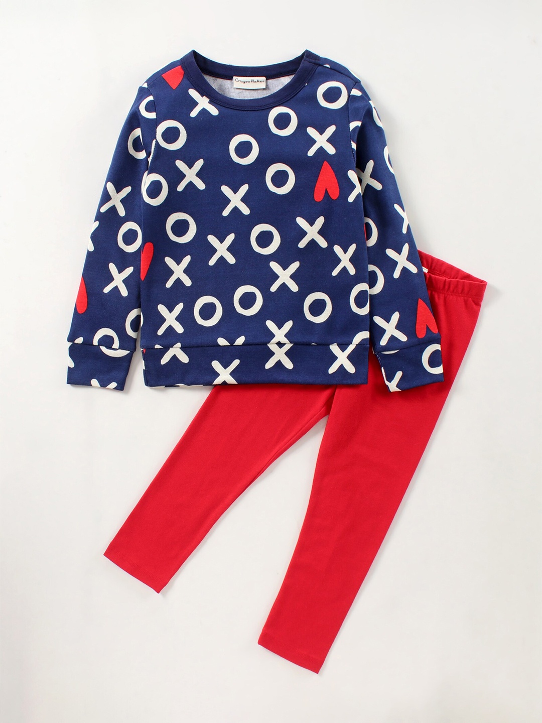 

CrayonFlakes Girls Printed Pure Cotton Top with Leggings, Navy blue