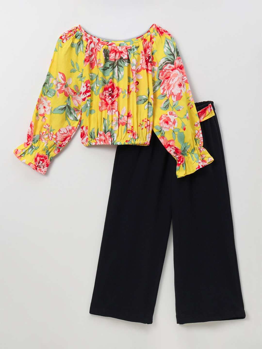 

CrayonFlakes Girls Printed Top with Palazzos, Yellow