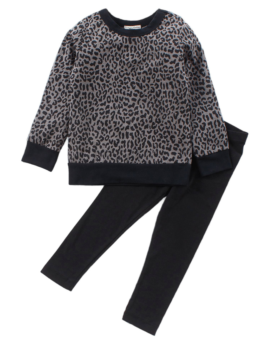 

CrayonFlakes Girls Pure Cotton Printed Top with Leggings, Black