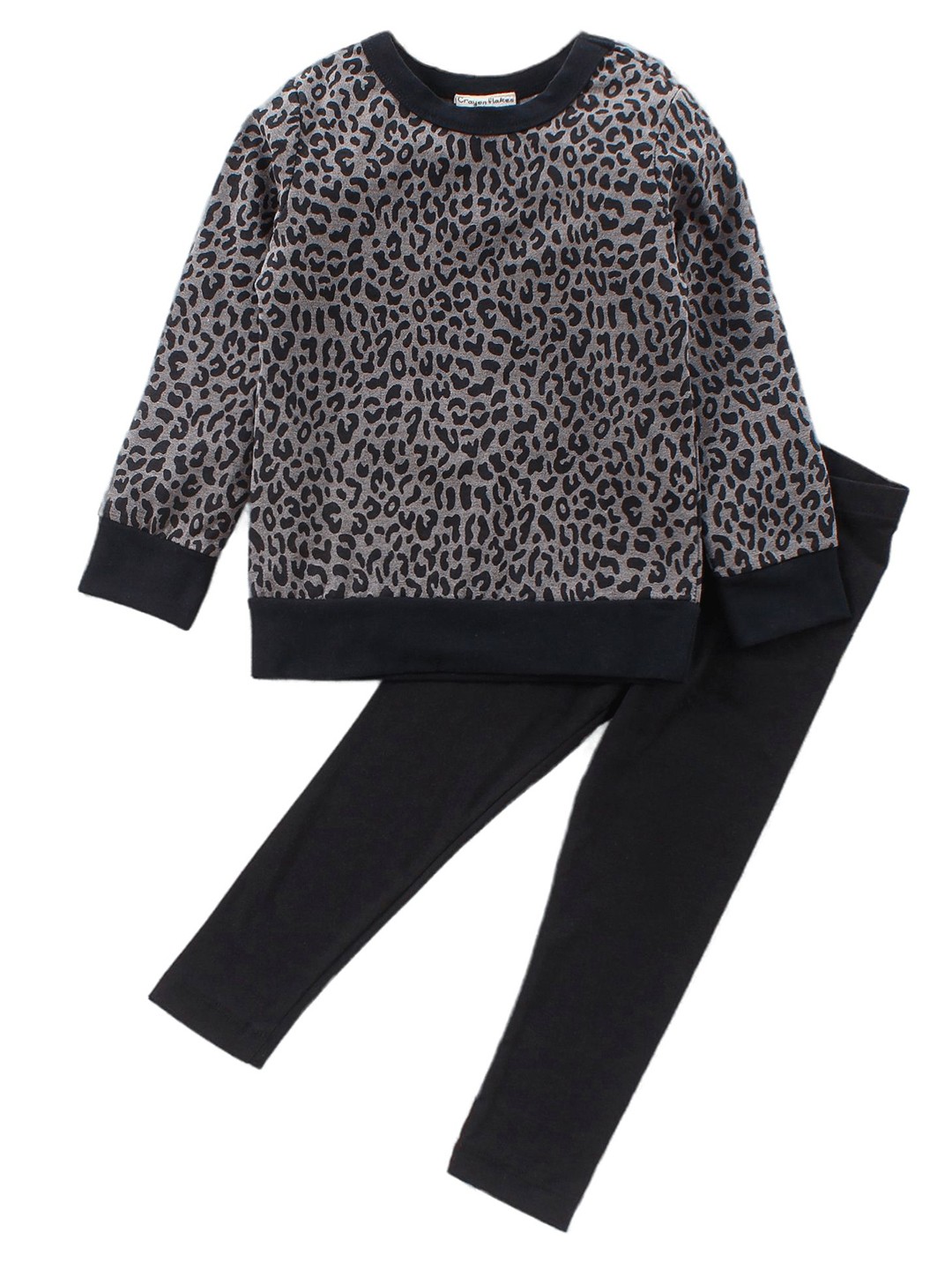 

CrayonFlakes Girls Pure Cotton Printed Top with Leggings, Black