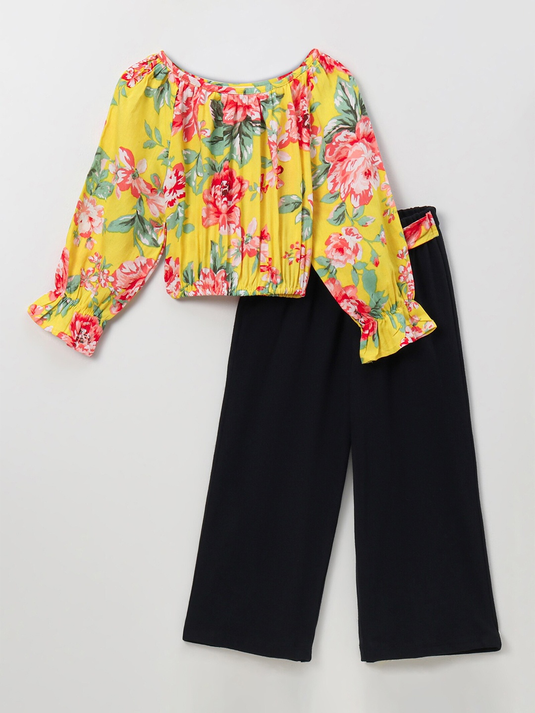 

CrayonFlakes Girls Pure Cotton Printed Top with Palazzos, Yellow