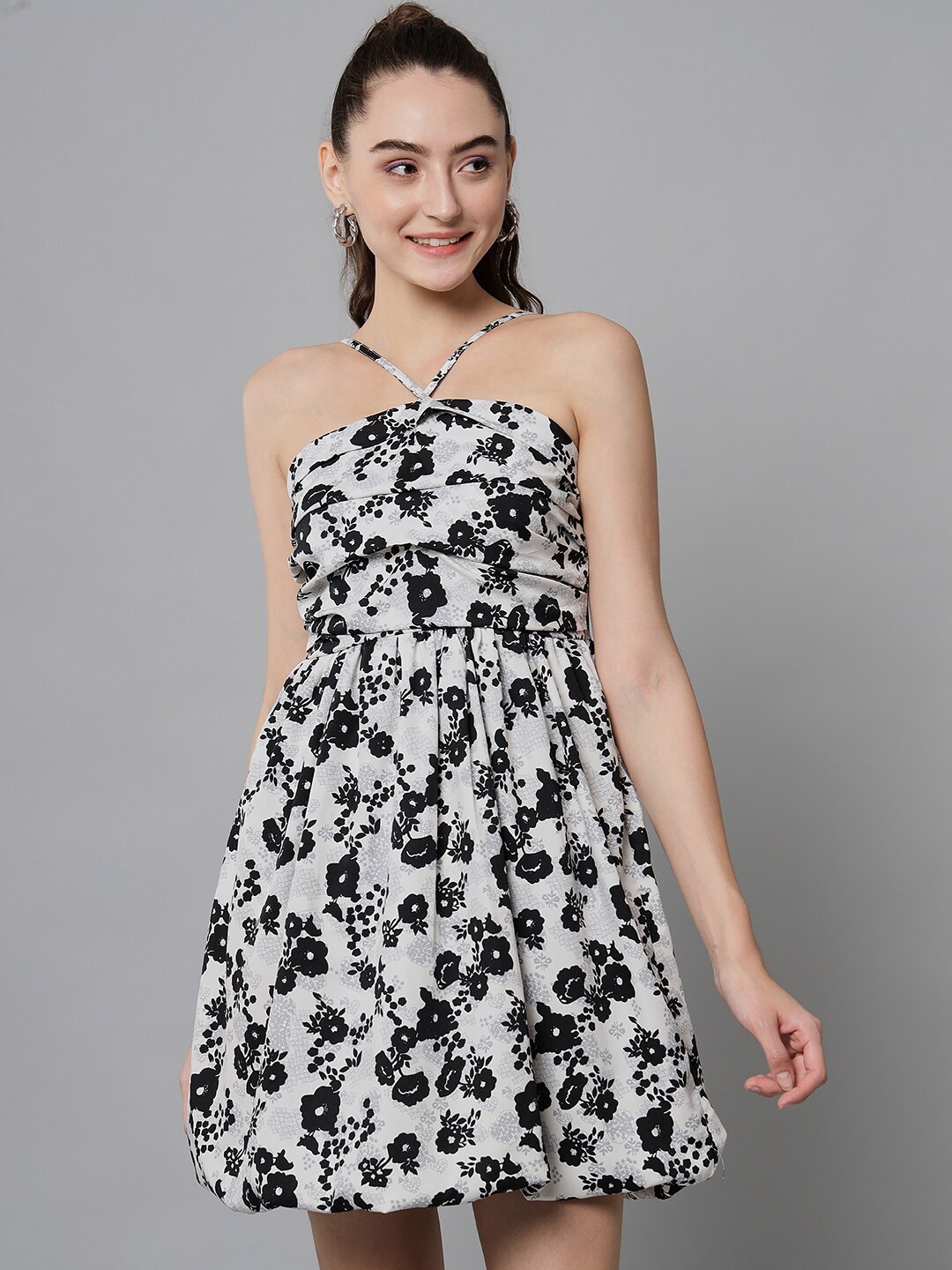 

emeros Floral Halter Neck Crepe Dress, Off white