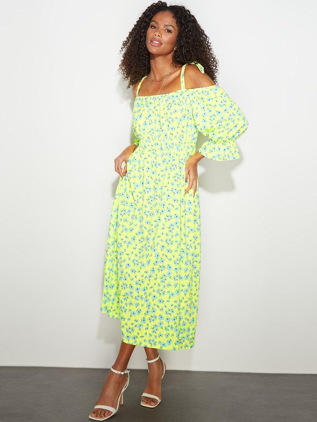 

DOROTHY PERKINS Floral A-Line Midi Dress, Lime green