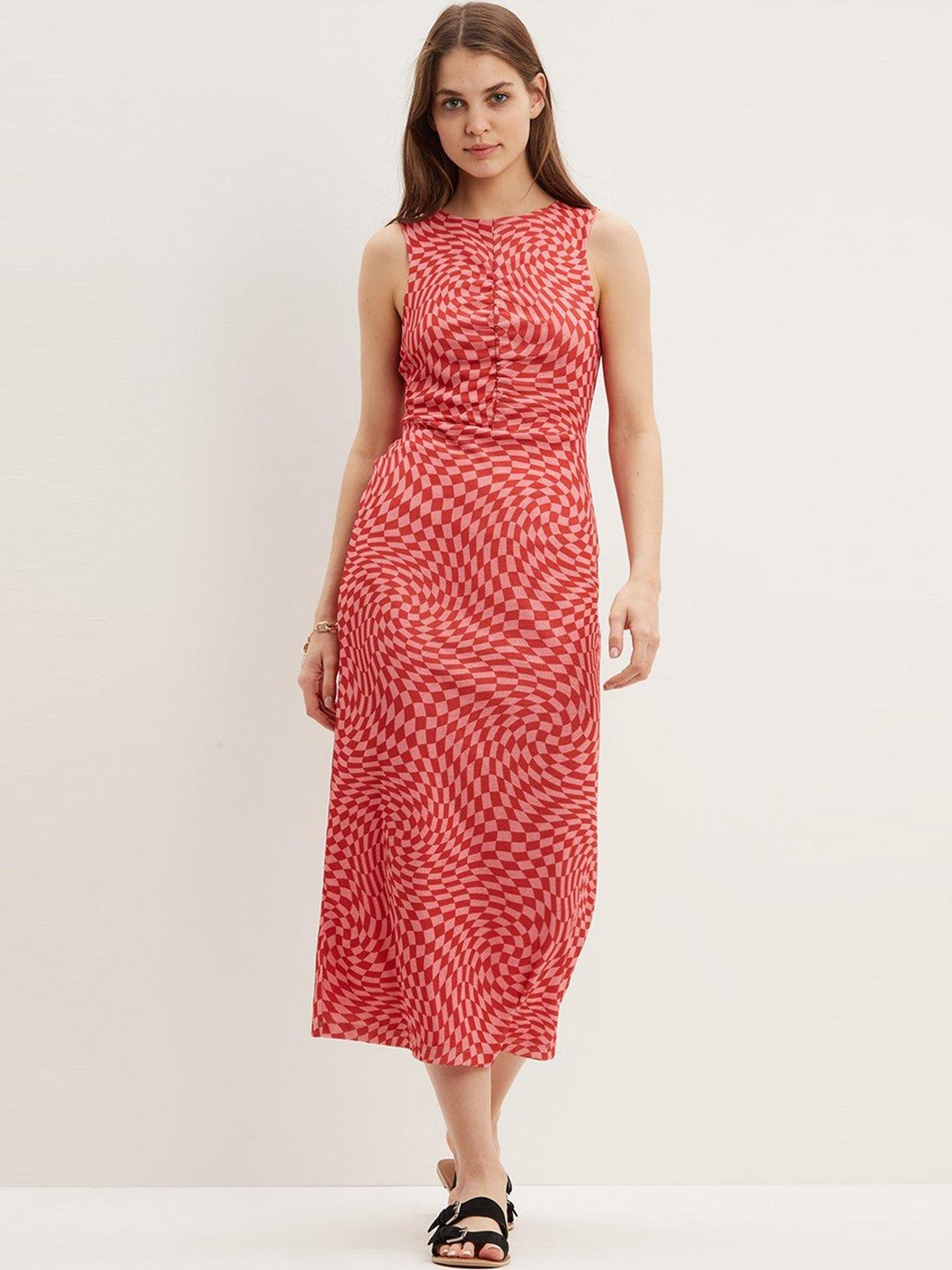 

DOROTHY PERKINS Printed Ruched A-Line Midi Dress, Red