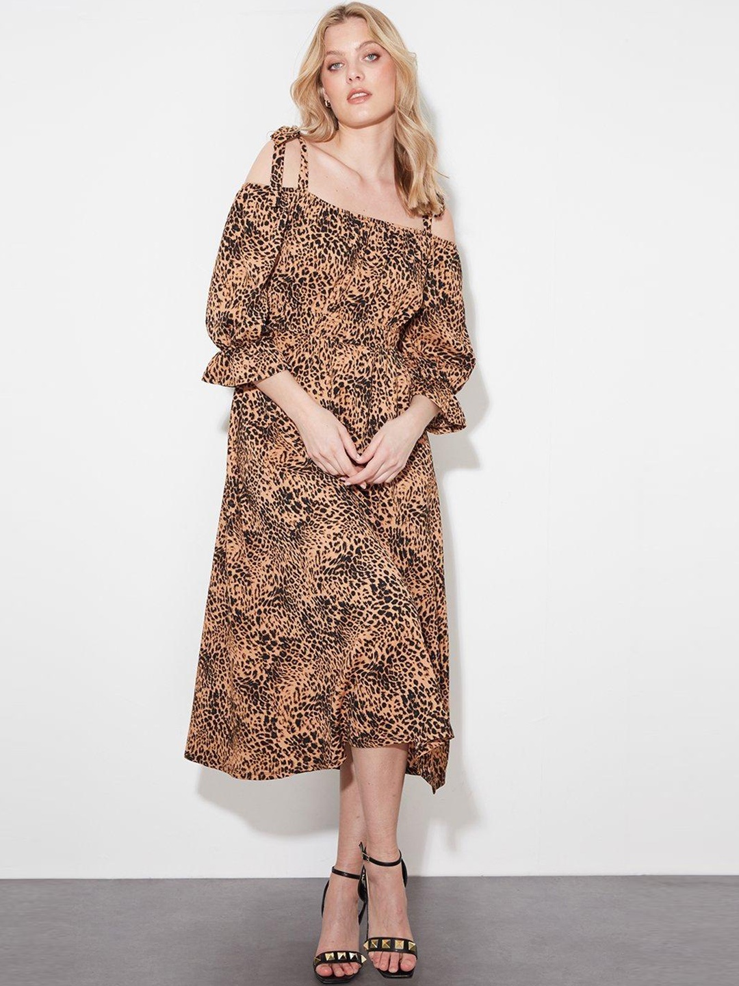 

DOROTHY PERKINS Animal A-Line Midi Dress, Brown