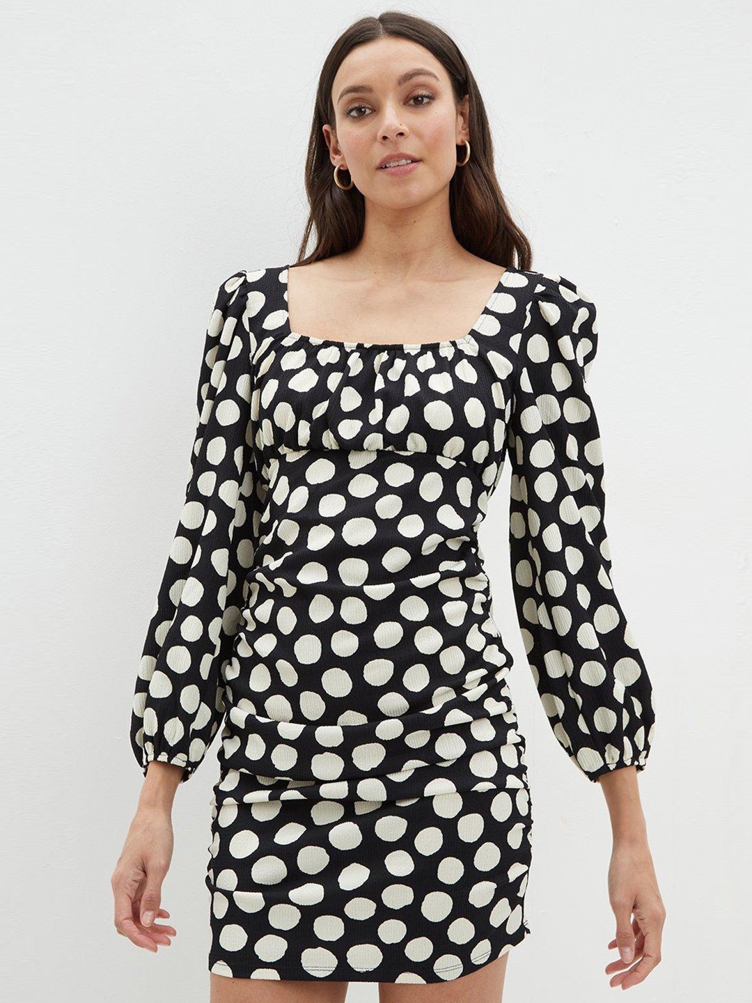 

DOROTHY PERKINS Polka Dot Ruched Sheath Mini Dress, Black