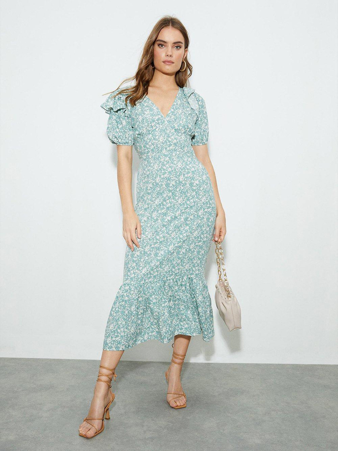 

DOROTHY PERKINS Floral A-Line Midi Dress, Green