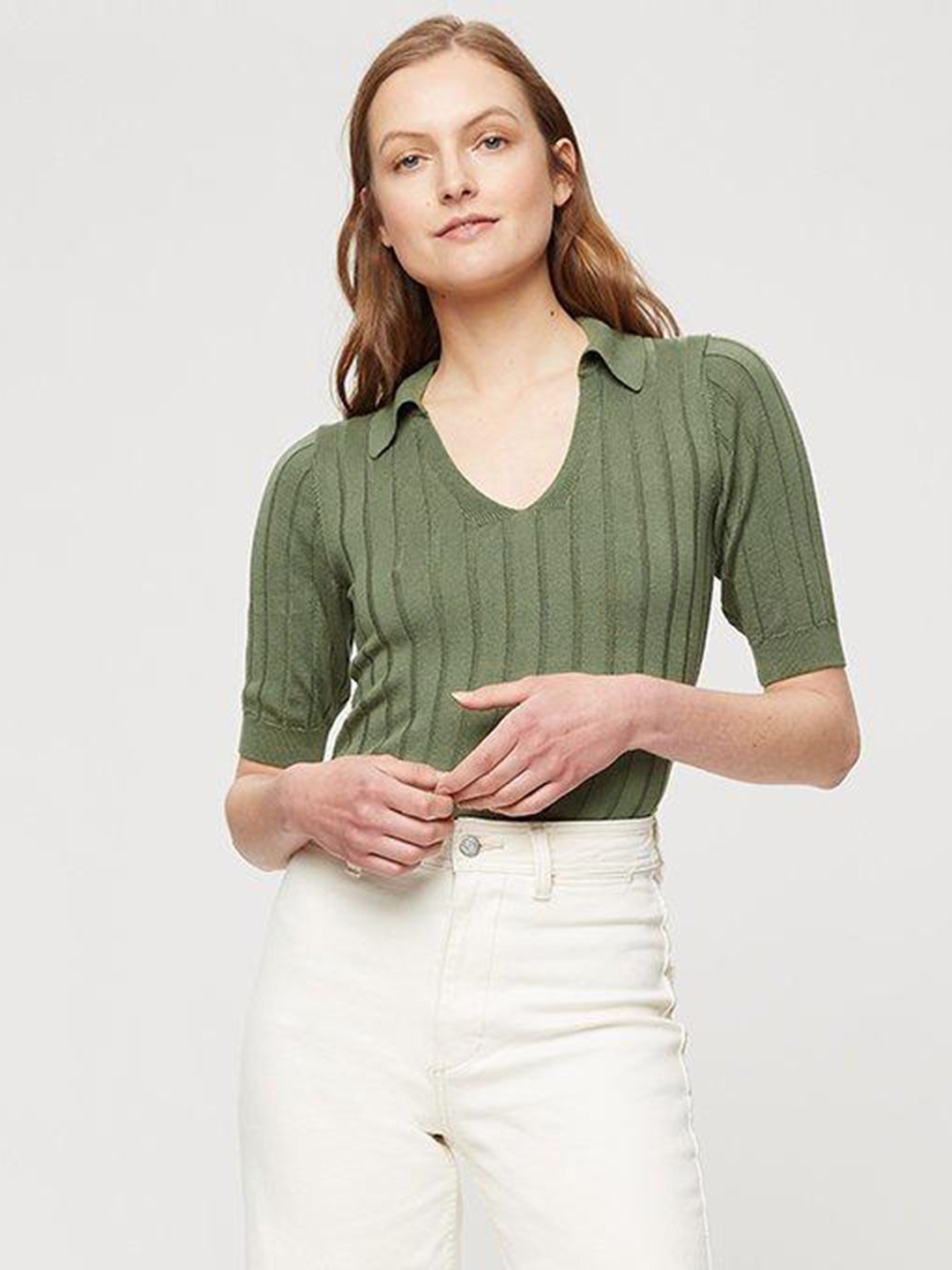 

DOROTHY PERKINS Ribbed Regular Top, Olive