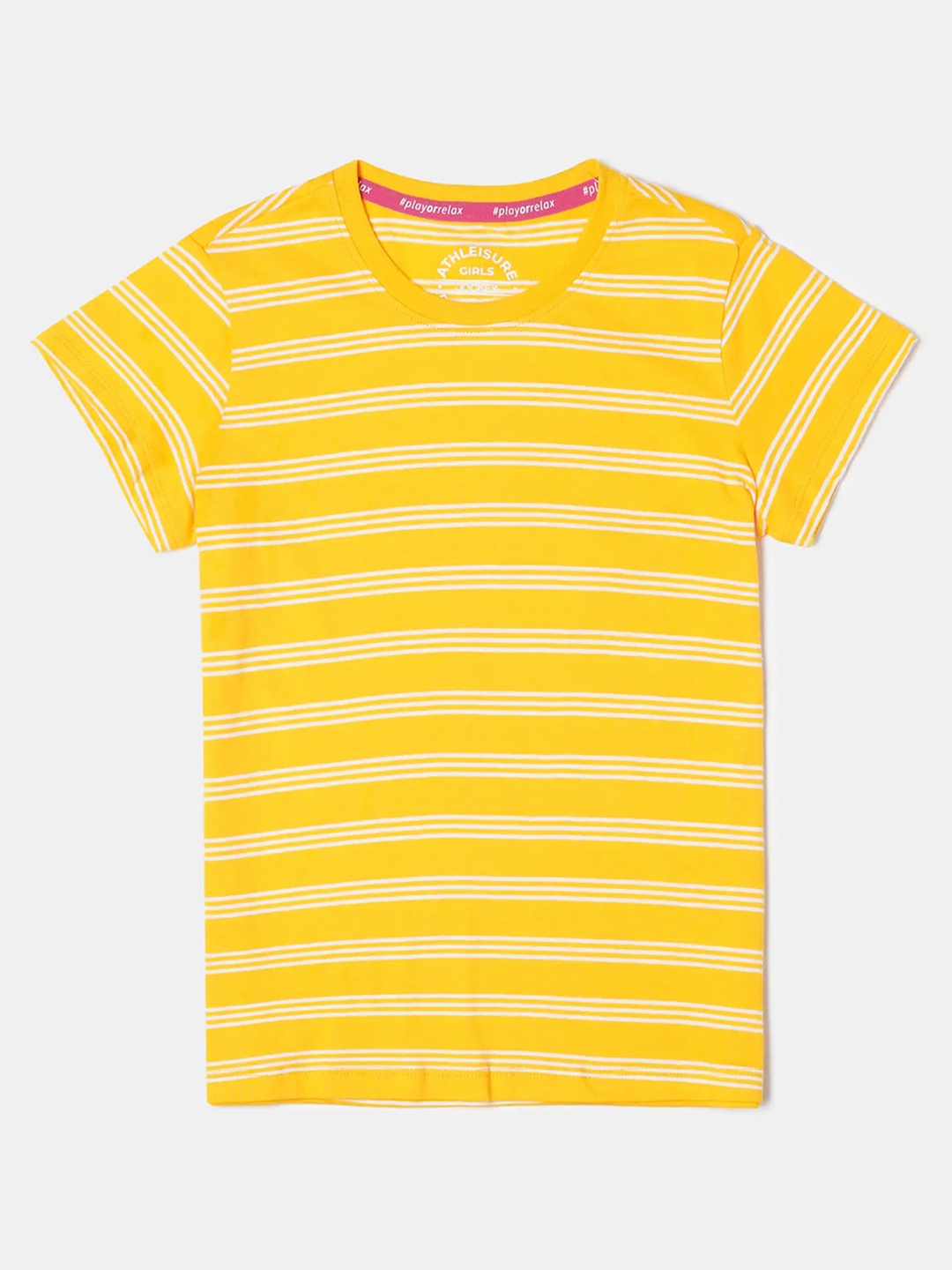 

Jockey Girls Super Combed Cotton Striped Short Sleeve Regular Fit Round Neck Tshirt-AG75, Yellow