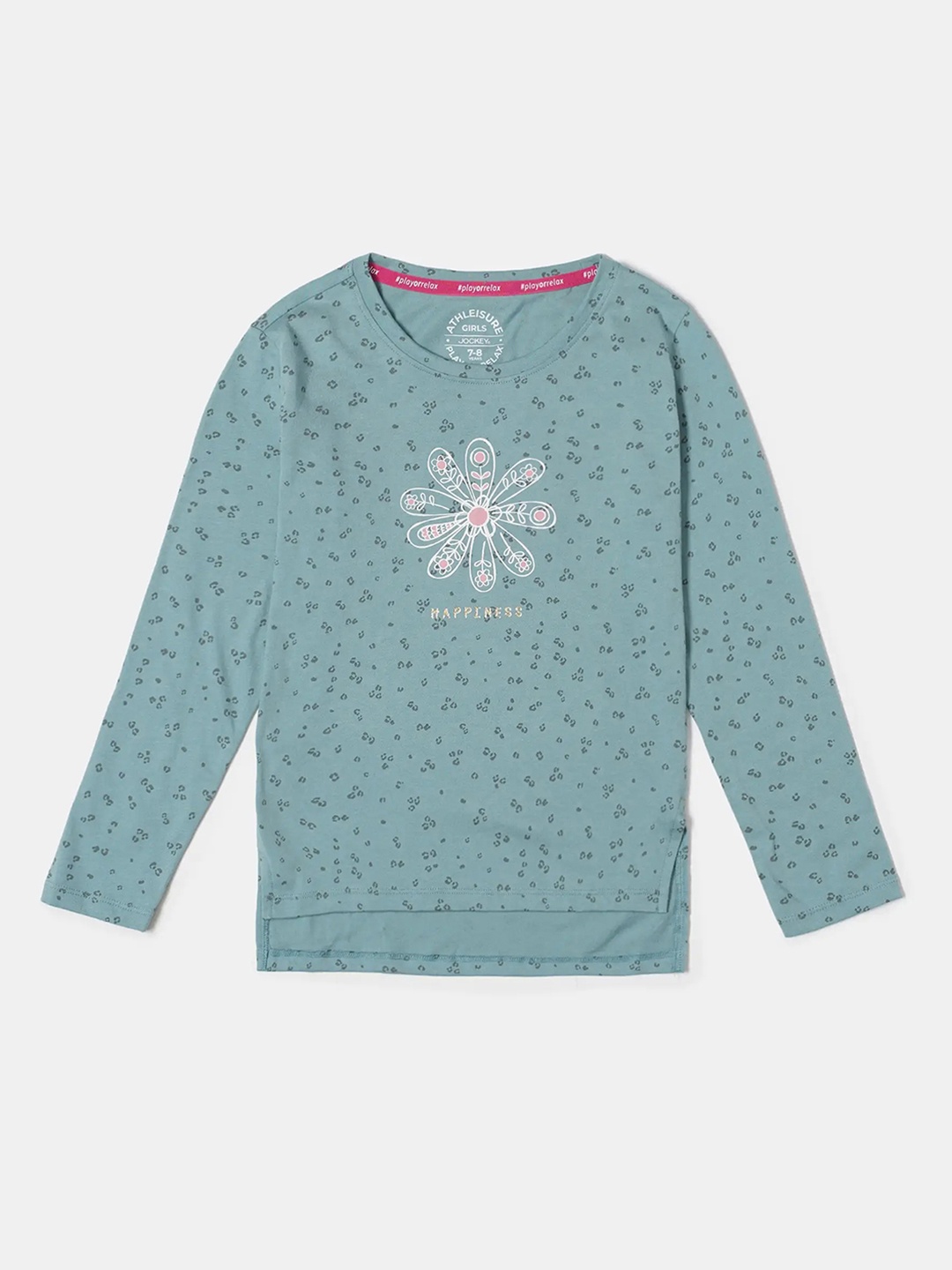 

Jockey Girl's Super Combed Cotton Printed Regular Fit Full Sleeve Round Neck Tshirt-AG19, Blue