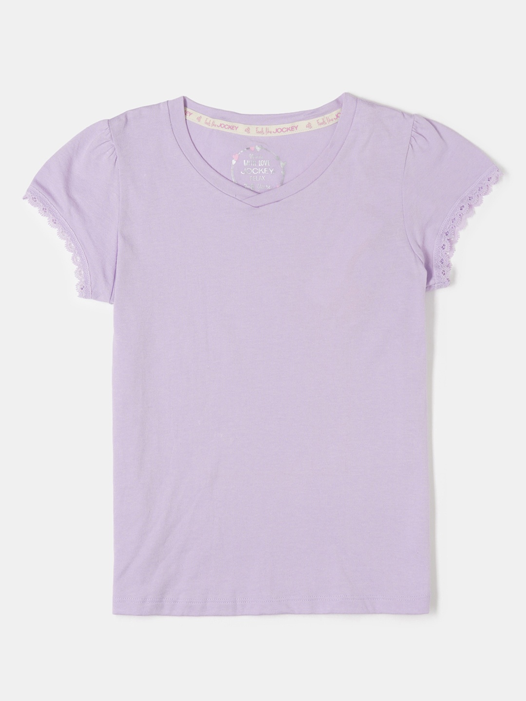 

Jockey Girls Super Combed Cotton Solid Short Sleeve Relaxed Fit V Neck Tshirt-RG01, Purple