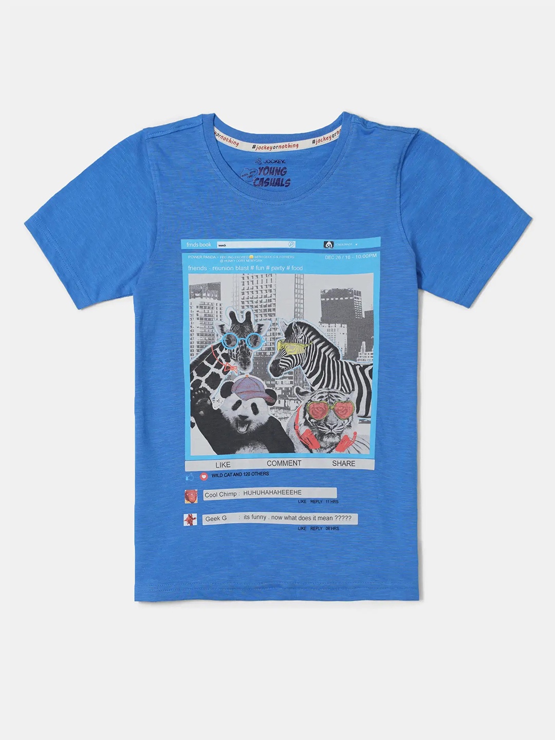 

Jockey Boys Super Combed Cotton Round Neck Printed Half Sleeve Tshirt-CB02, Blue
