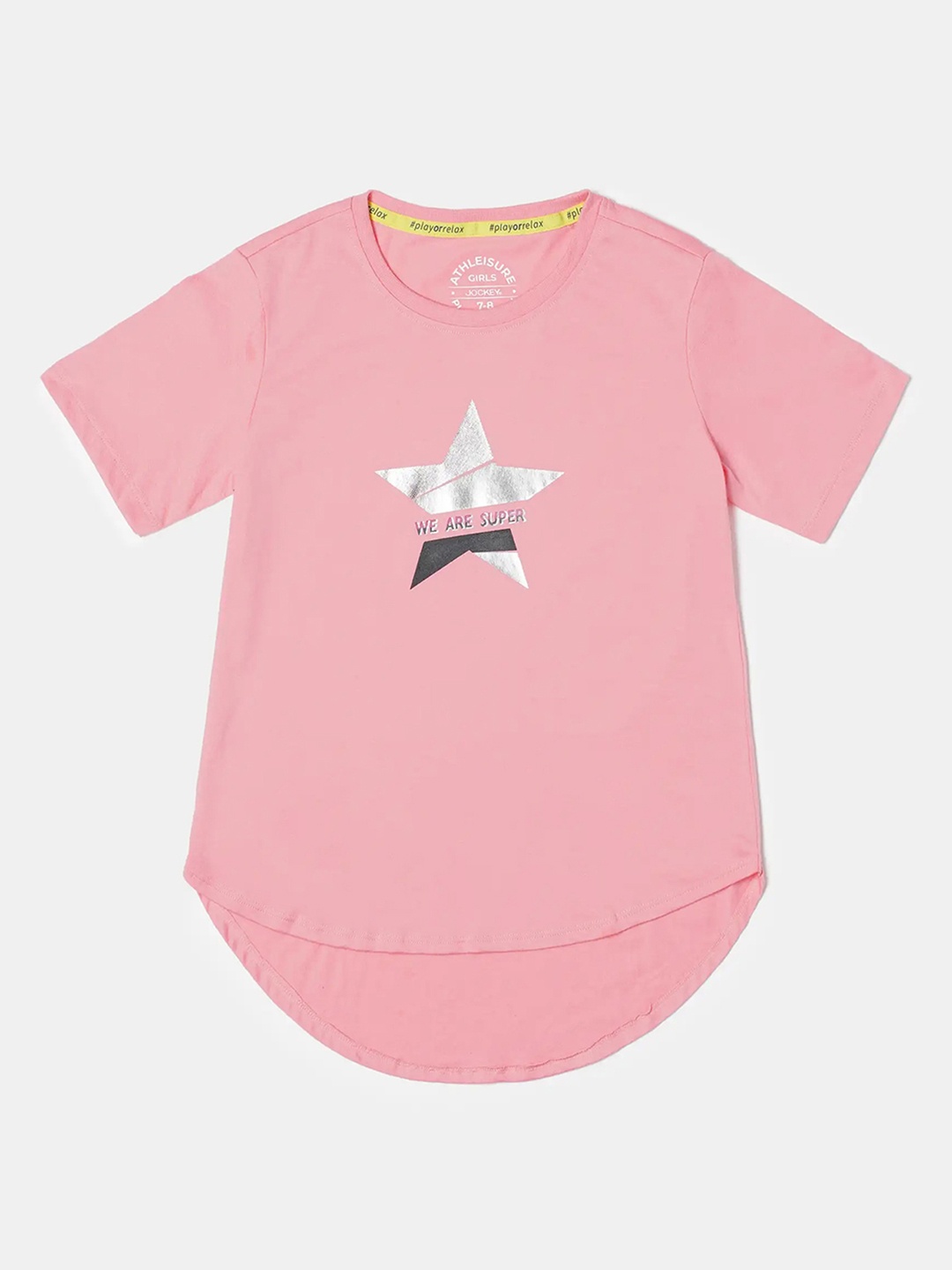 

Jockey Girls Super Combed Cotton Printed Relaxed Fit Round Neck Short Sleeve Tshirt-AG70, Pink
