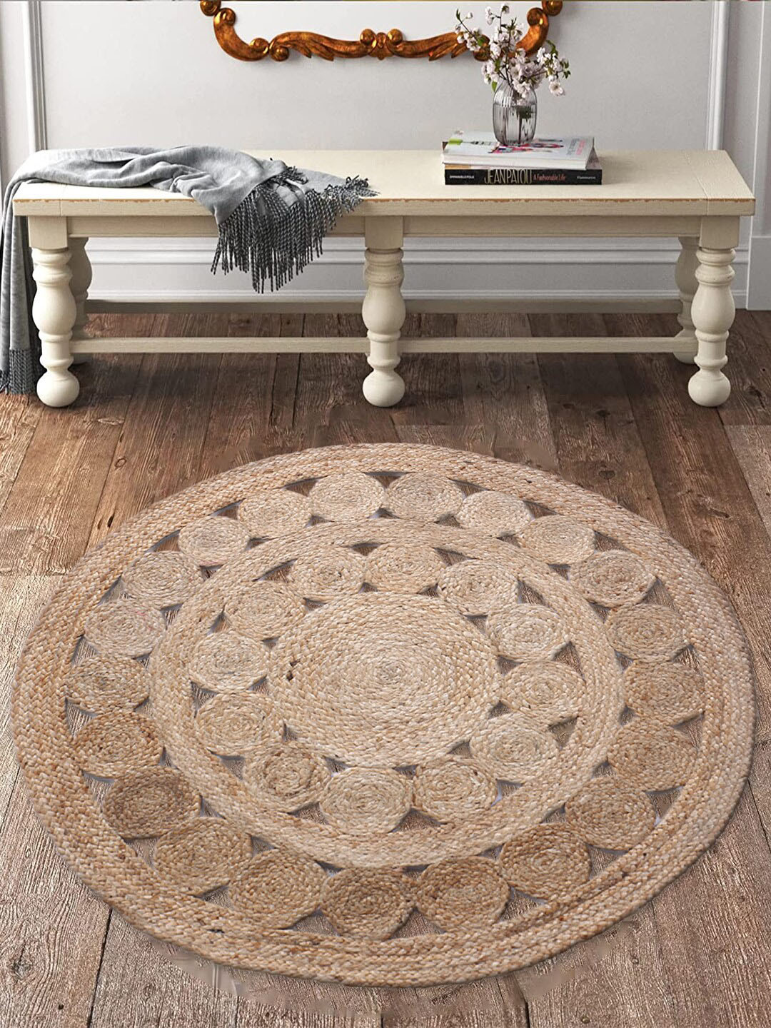 

Kuber Industries Braided Jute Circular Door Mat, Brown