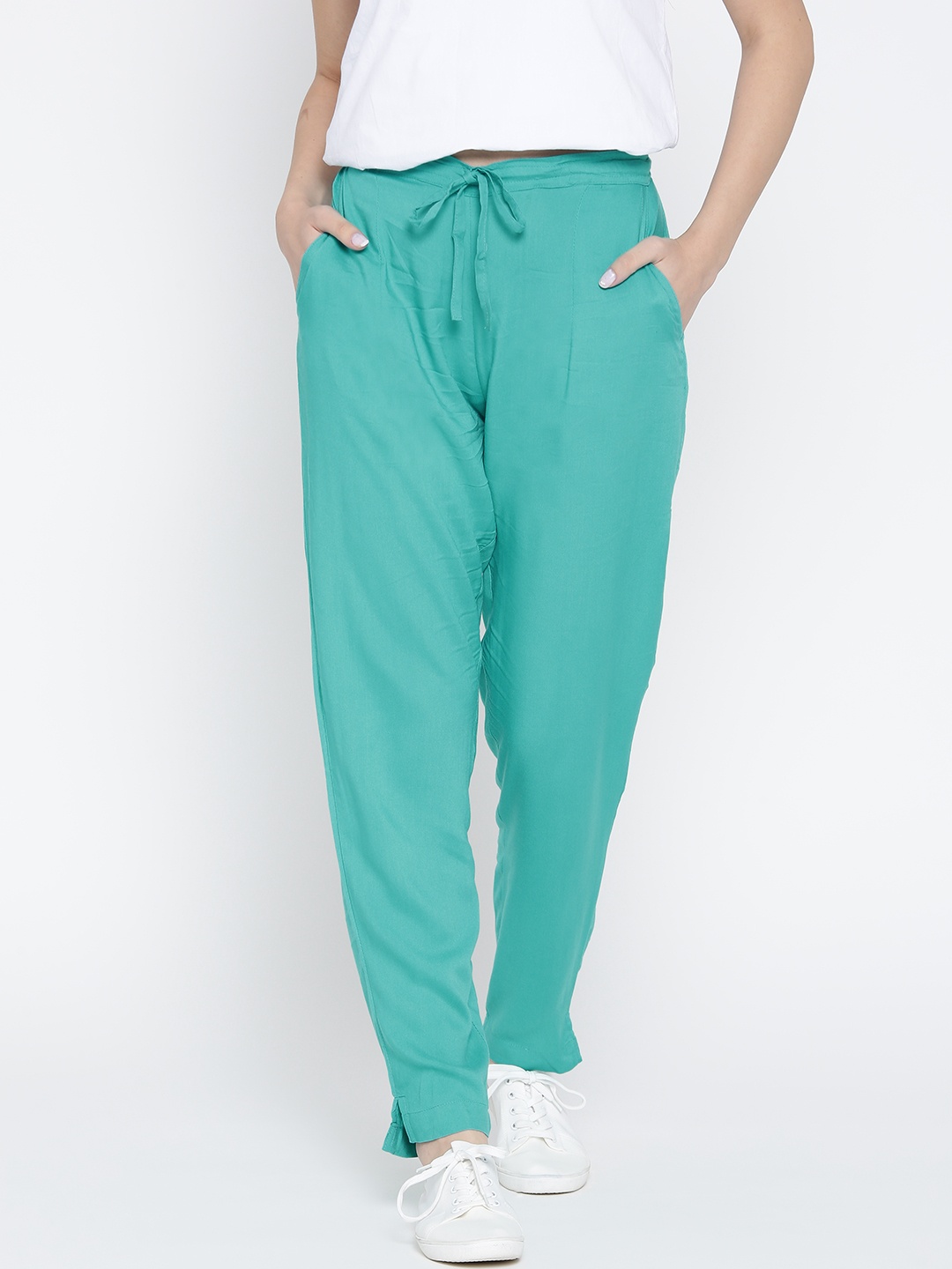 

Shree Women Sea Green Solid Casual Trousers