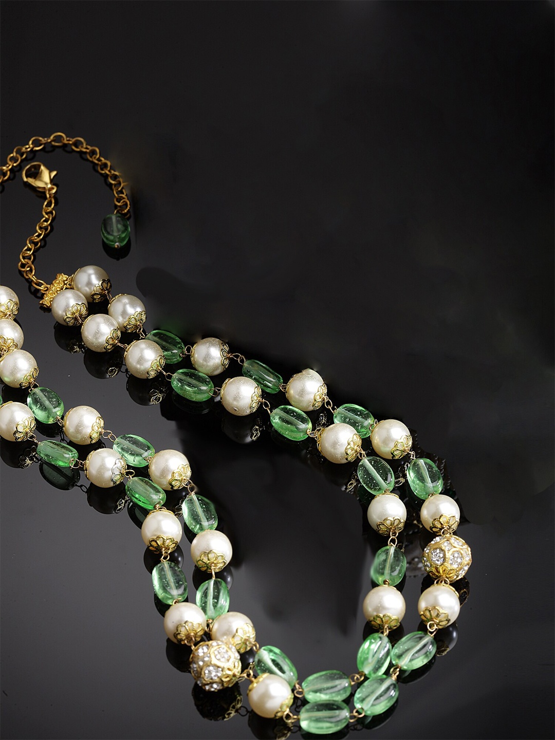 

DUGRISTYLE Gold-Plated Layered Necklace With Crystal & Pearls