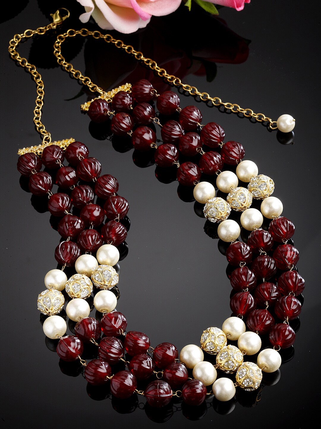 

DUGRISTYLE Gold-Plated Layered Necklace With Crystal & Pearls