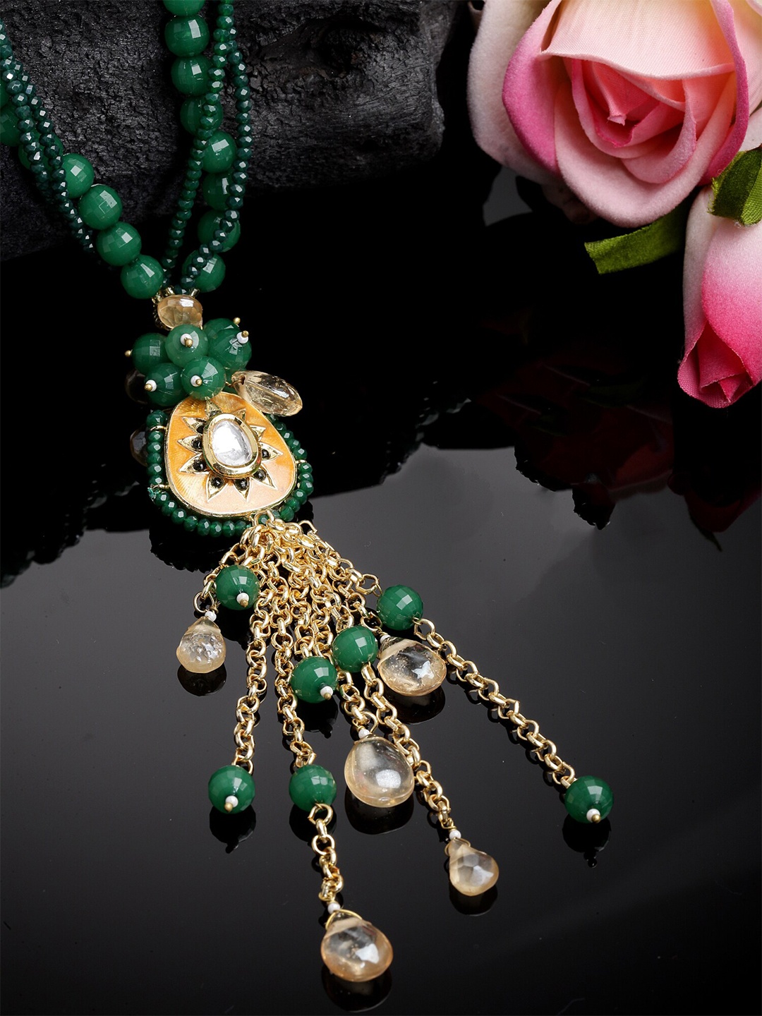 

DUGRISTYLE Gold-Plated Layered Necklace With Kundan & Pearls