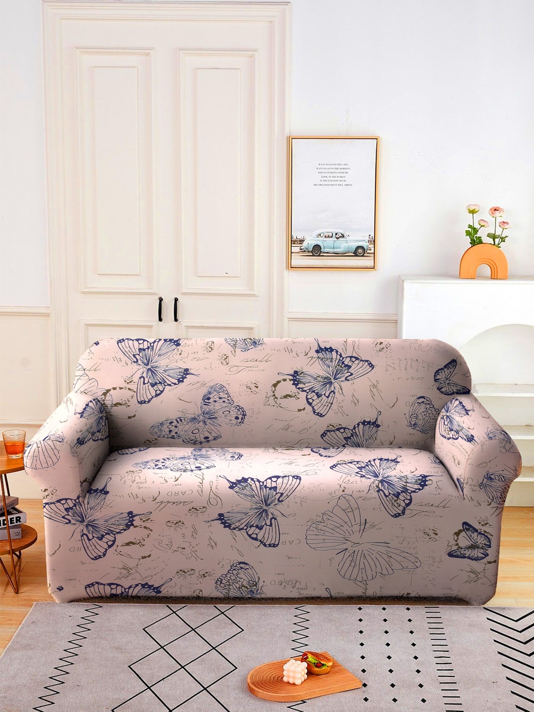 Cortina Beige Printed Double Seater Sofa Cover