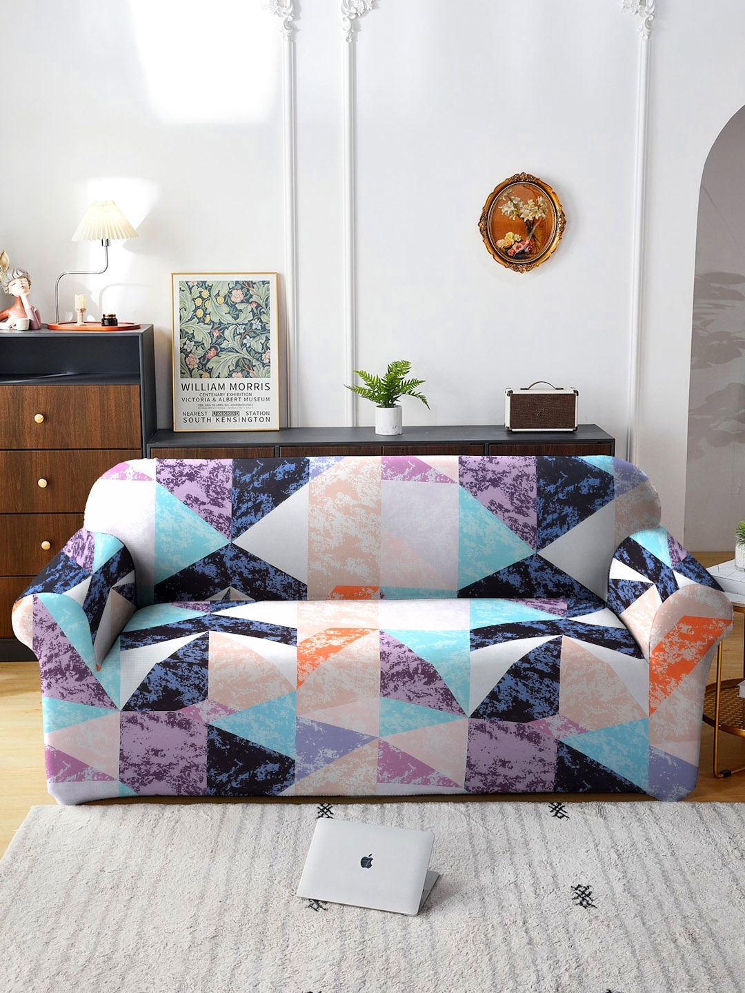 

Cortina Blue & Beige Printed 3 Seater Sofa Cover