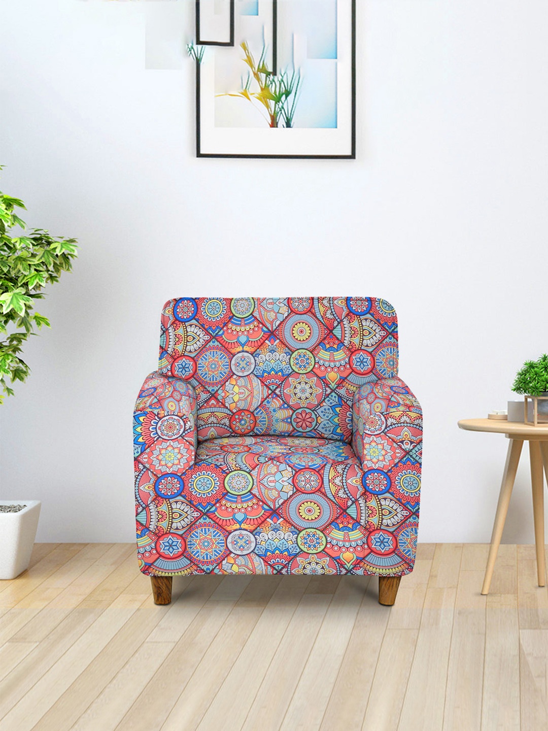 

Cortina Blue & Green Quirky Printed Single Seater Sofa Cover