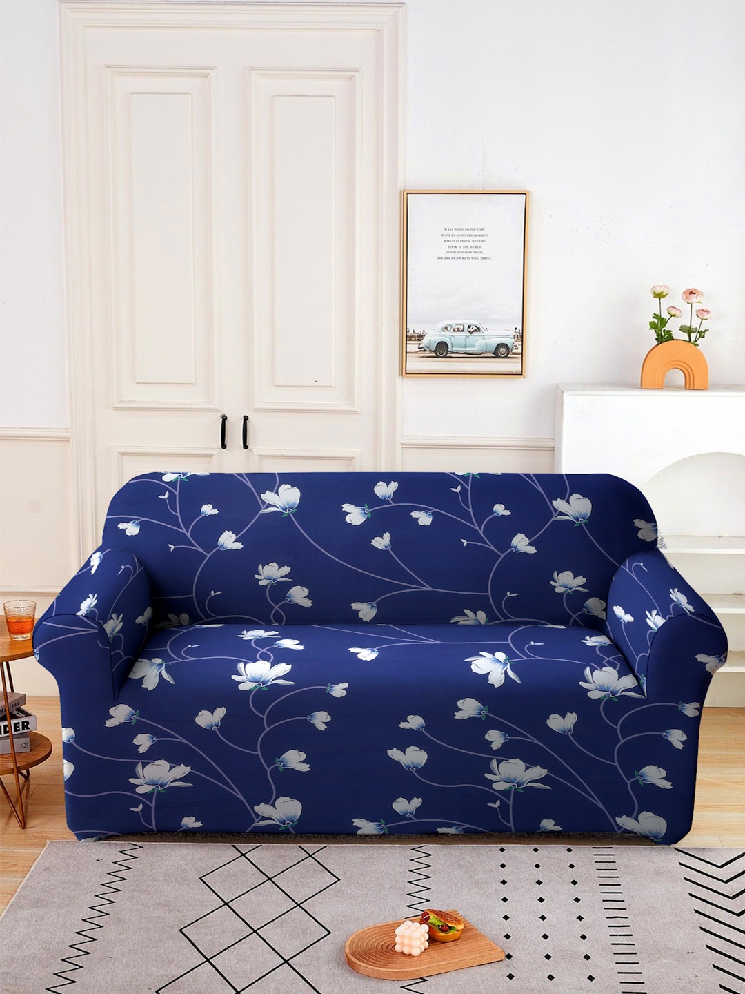 

Cortina Navy Blue Floral Printed Double-Seater Sofa Covers
