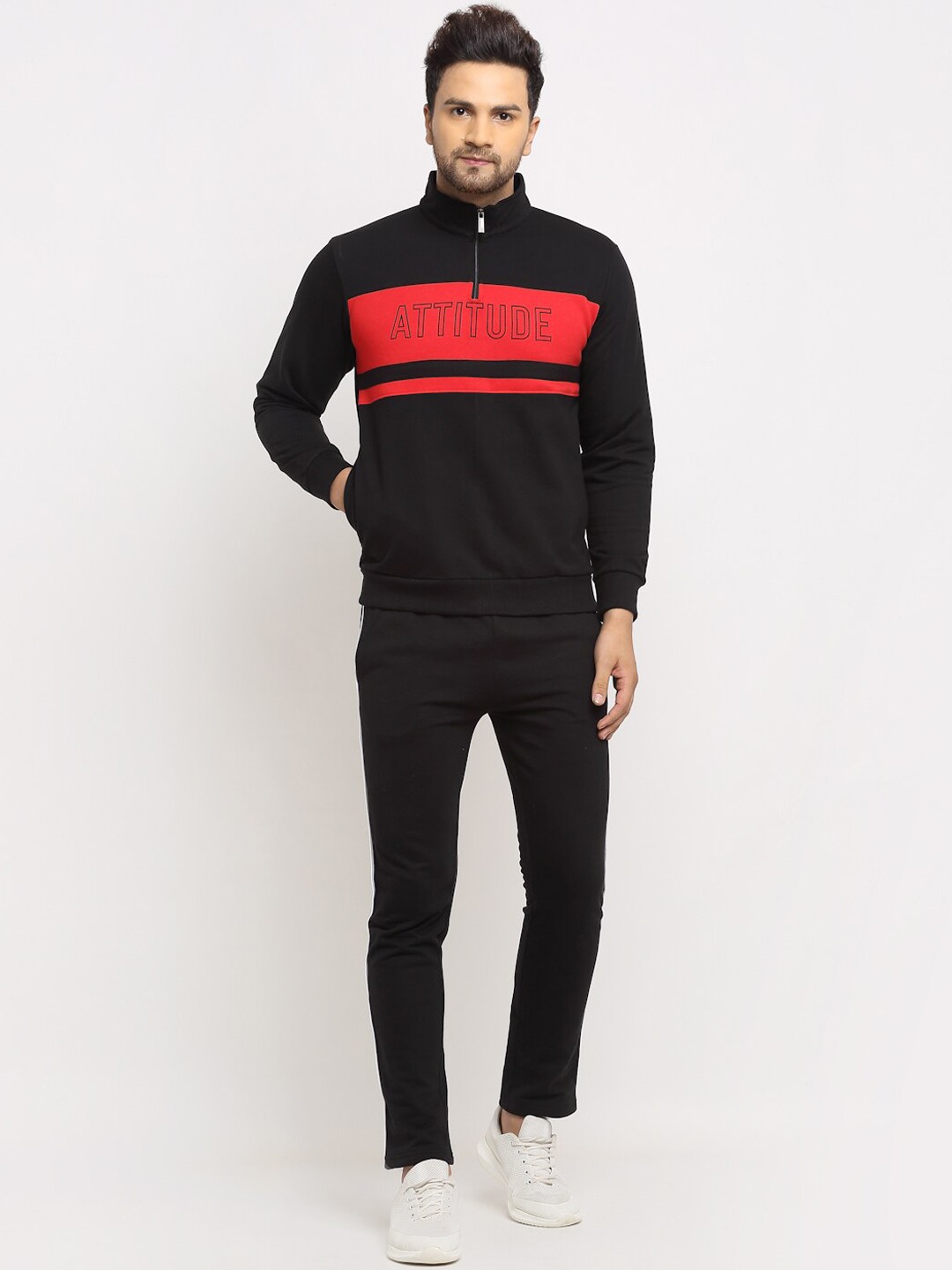 

WILD WEST Men Typography Printed Winter Tracksuits, Black