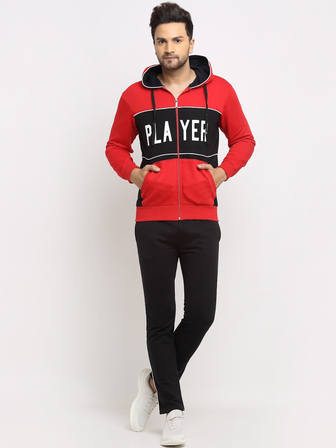 

WILD WEST Men Typography Printed Hooded Tracksuits, Red