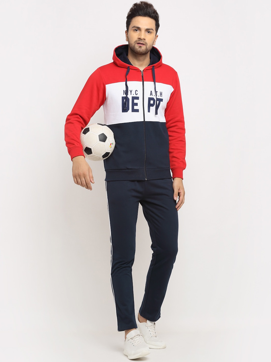 

WILD WEST Men Colourblocked Hooded Winter Tracksuits, Red