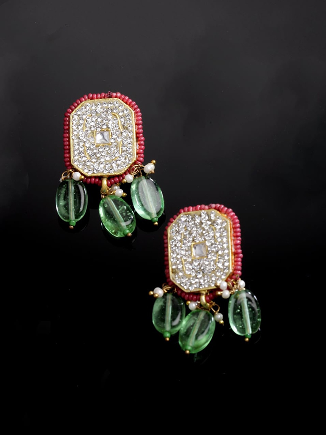 

DUGRISTYLE Gold Plated Classic Drop Earrings With Kundan, Green