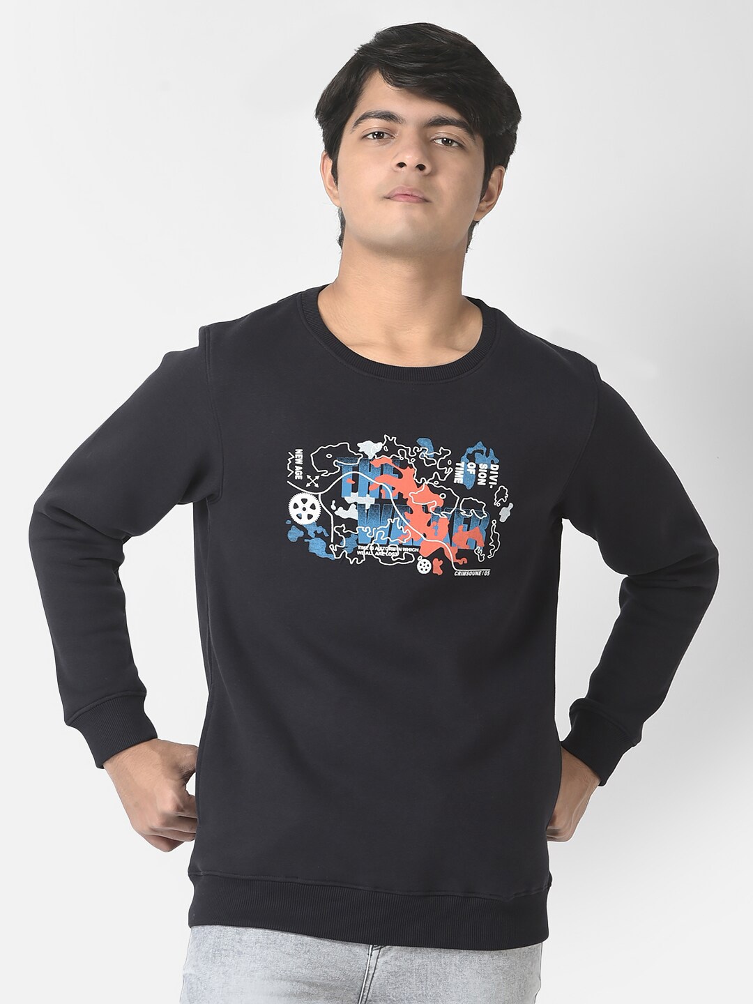 

Crimsoune Club Boys Typography Printed Sweatshirt, Navy blue