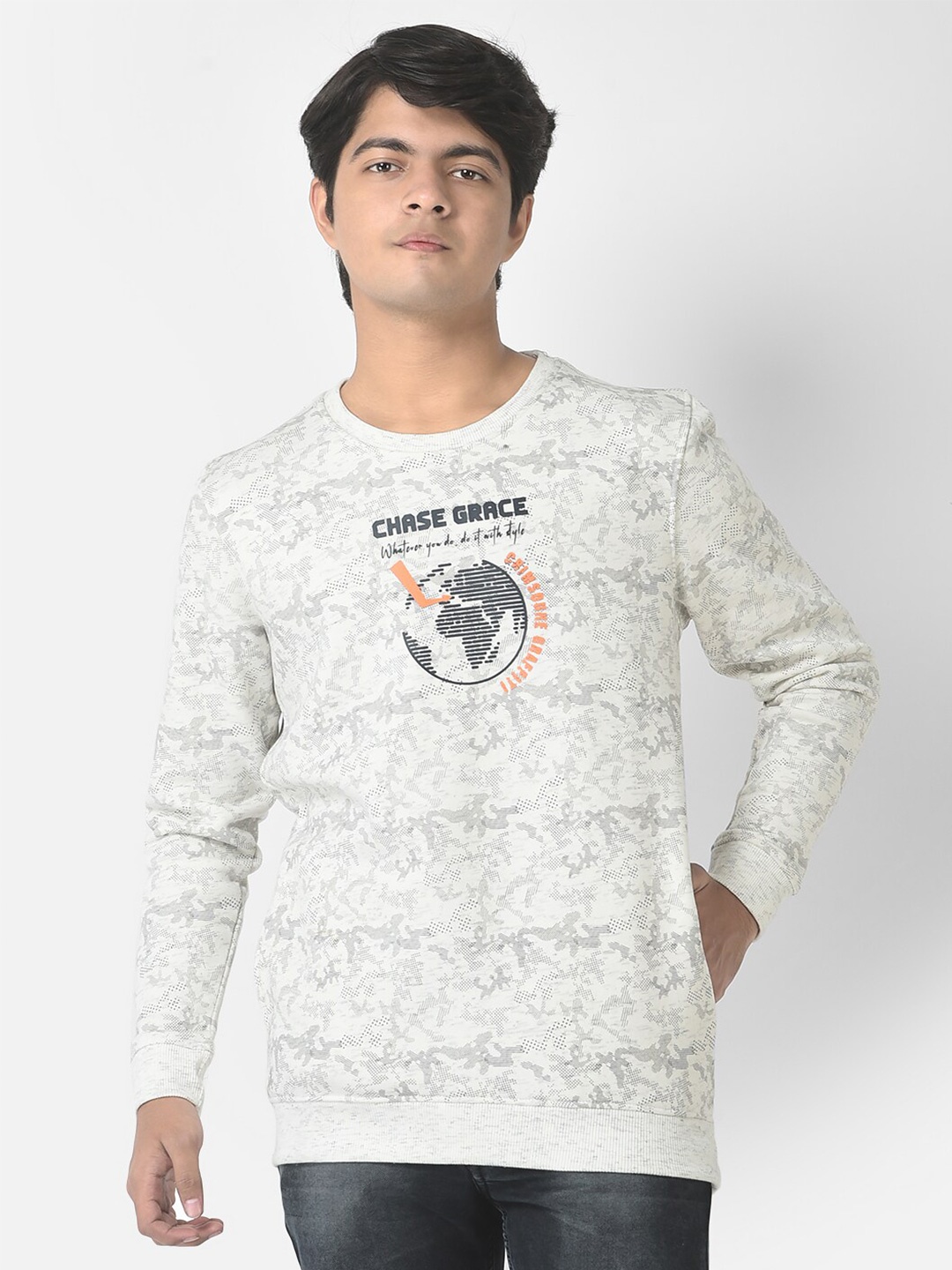 

Crimsoune Club Boys Printed Sweatshirt, Grey melange