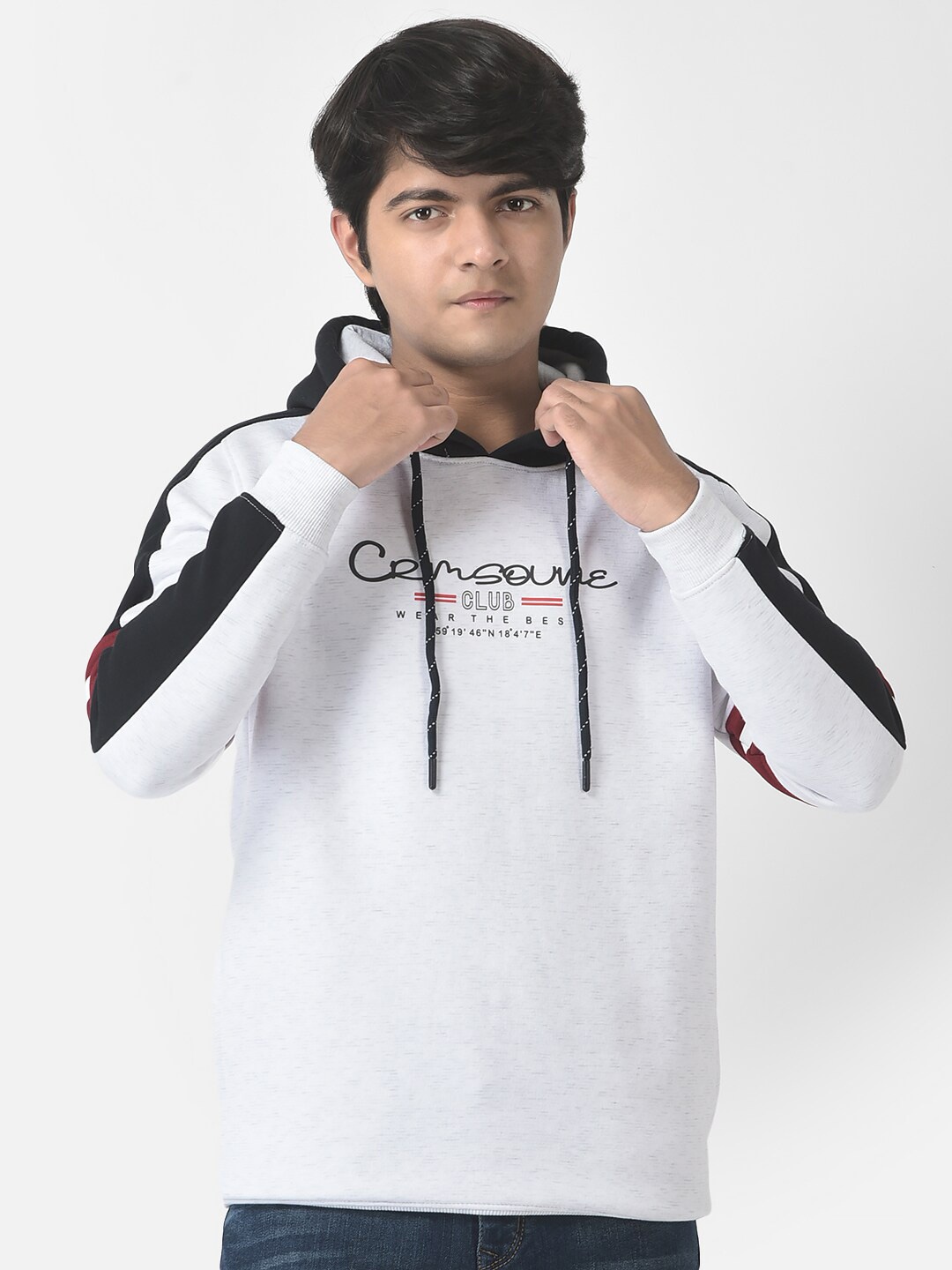 

Crimsoune Club Boys Typography Printed Hooded Sweatshirt, White