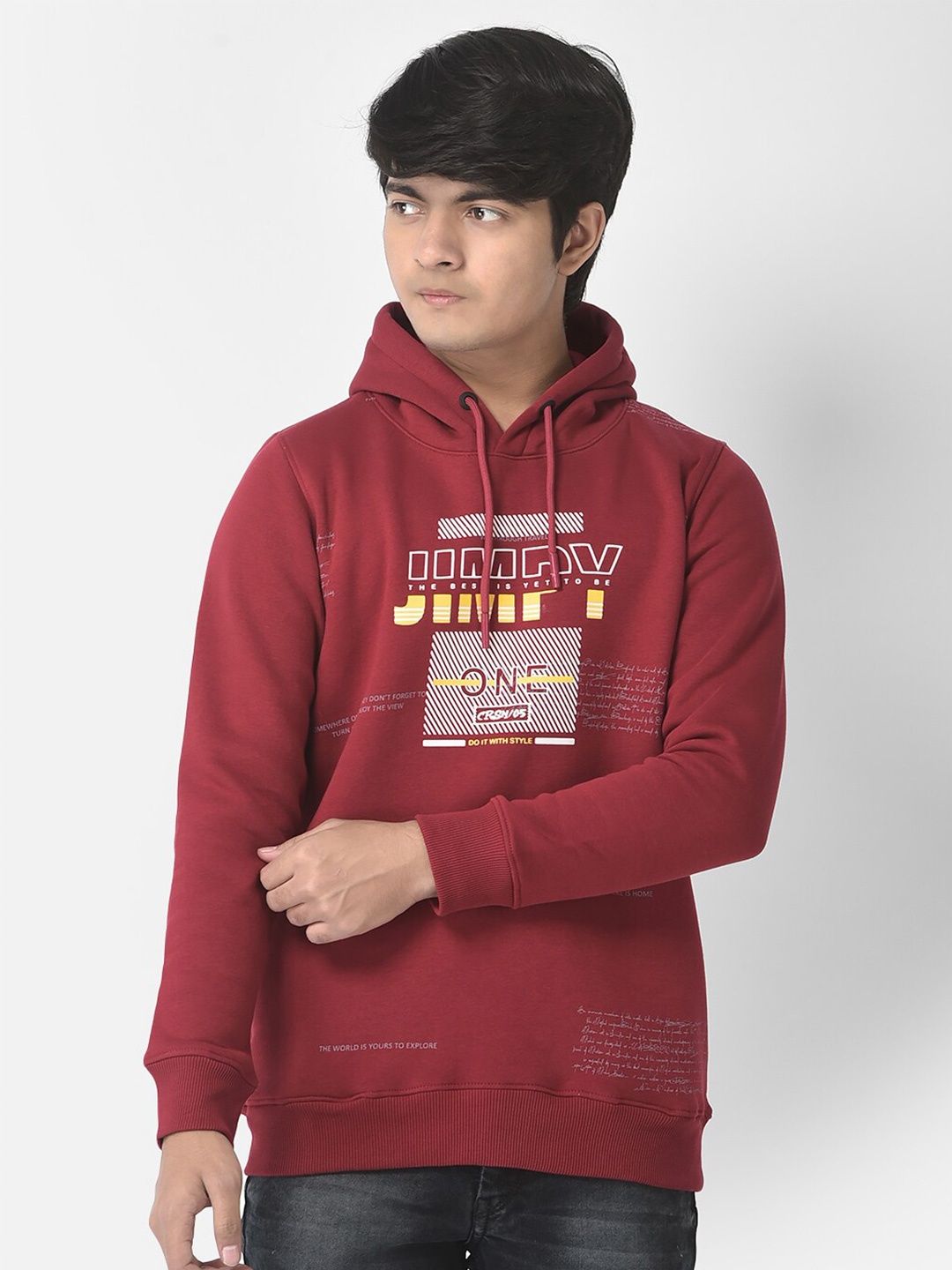 

Crimsoune Club Boys Printed Hooded Sweatshirt, Maroon