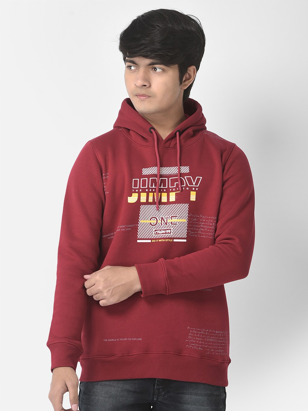 

Crimsoune Club Boys Printed Hooded Sweatshirt, Maroon