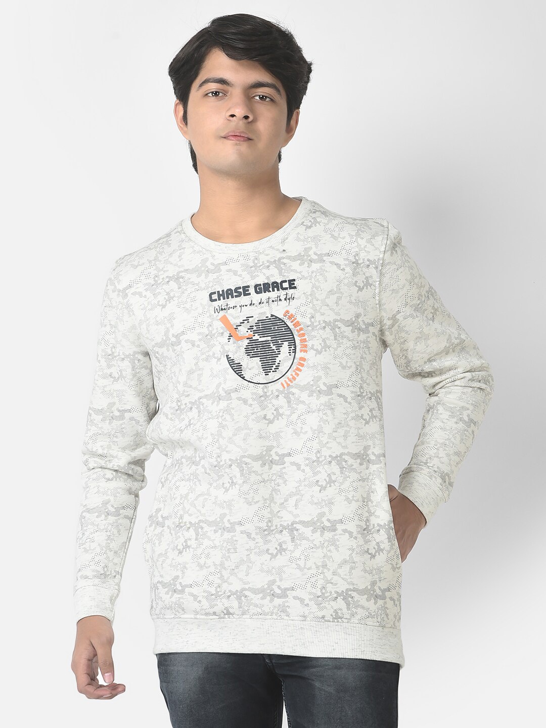 

Crimsoune Club Boys Printed Sweatshirt, Grey melange