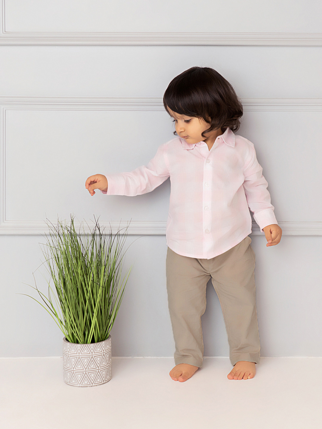 

haus & kinder Boys Checked Shirt with Trouser Set, Beige