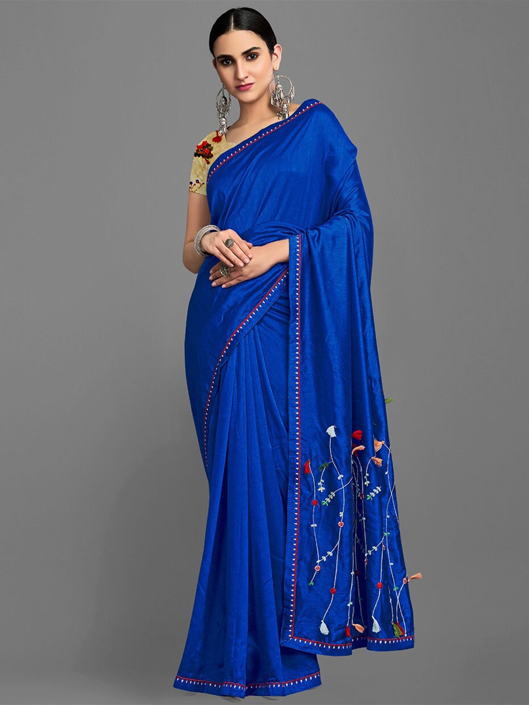 

HRITIKA Floral Embroidered Saree, Blue