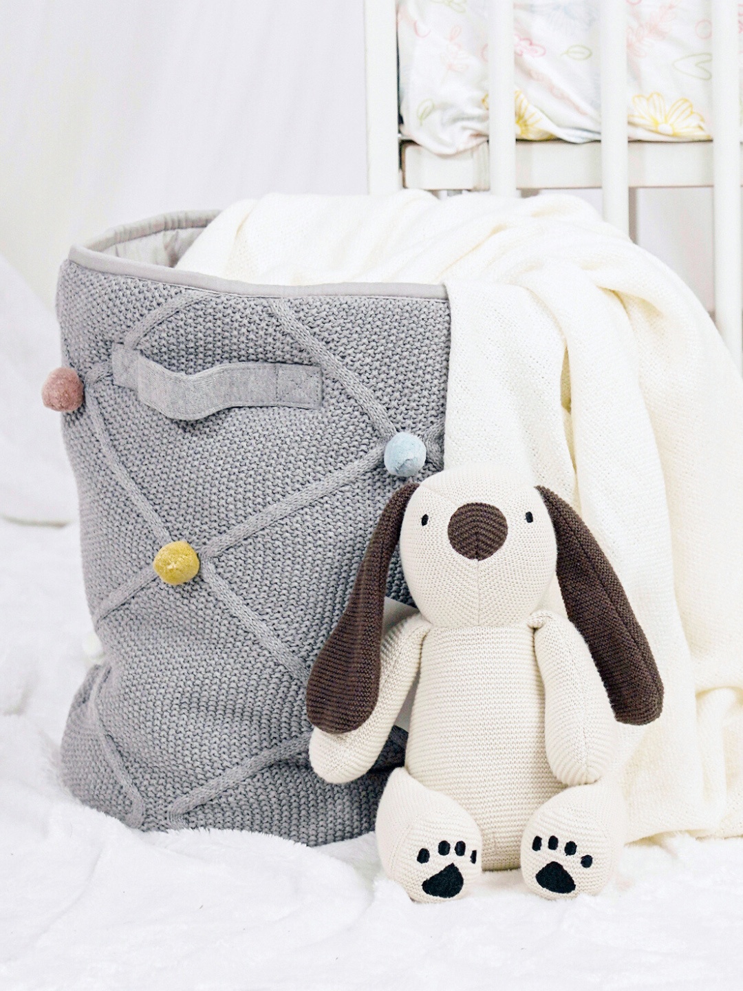 

haus & kinder Grey Embellished Knitted Cotton Laundry Bag