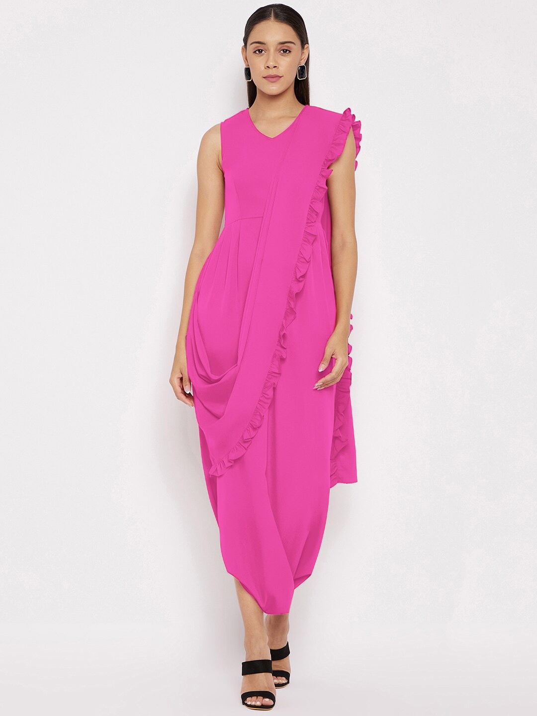 

Uptownie Lite Ankle Length Ethnic Sleeveless Jumpsuit with Dupatta, Pink