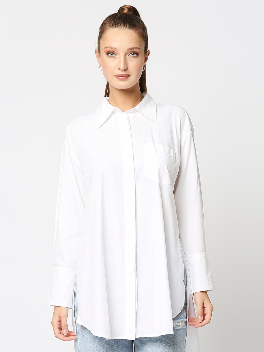 

Remanika Women Solid Pure Cotton Casual Shirt, White